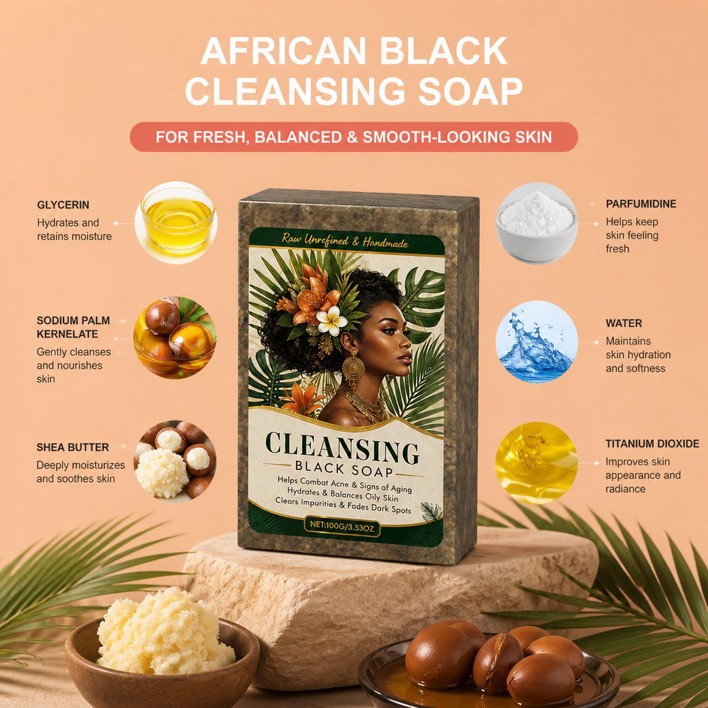 African Black Cleansing Soap for Fresh, Balanced & Smooth-Looking Skin