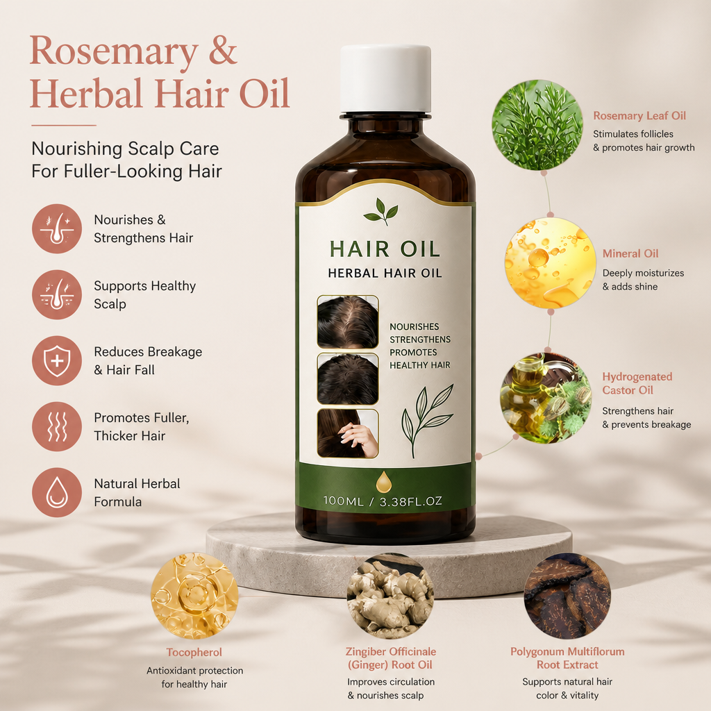Rosemary & Herbal Hair Oil – Nourishing Scalp Care For Fuller-Looking Hair