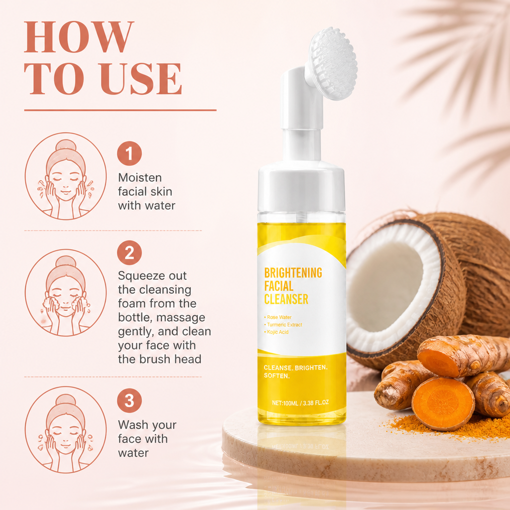 Turmeric & Kojic Brightening Facial Cleanser with Soft Silicone Brush