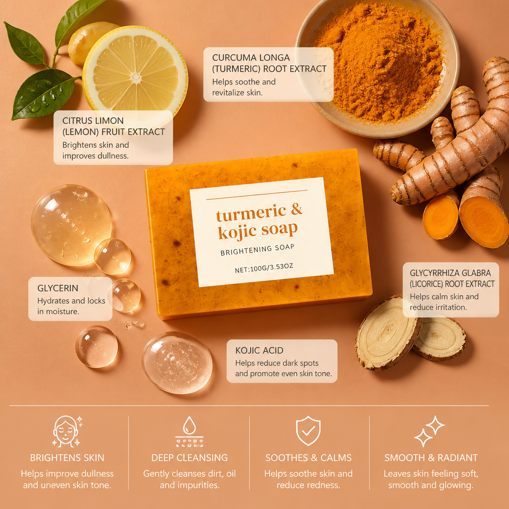 Brightening Turmeric & Kojic Acid Facial Soap – Smooth Glow Cleansing Bar