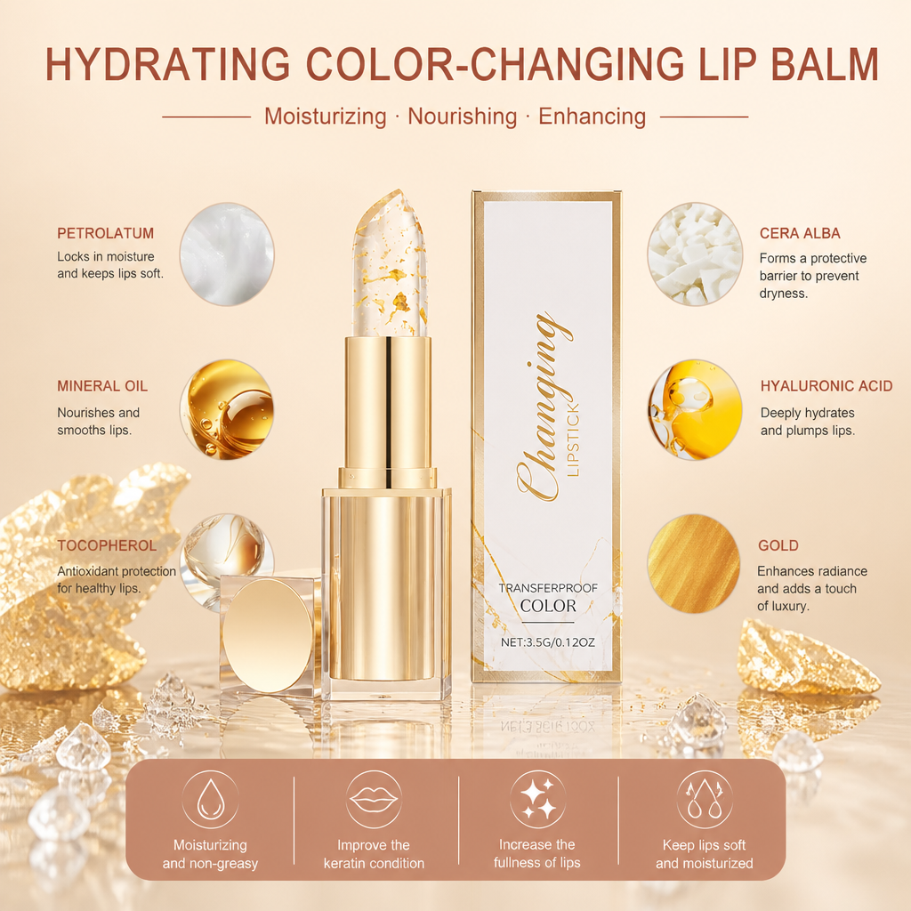 Hydrating Color-Changing Lip Balm with Hyaluronic Acid & Gold