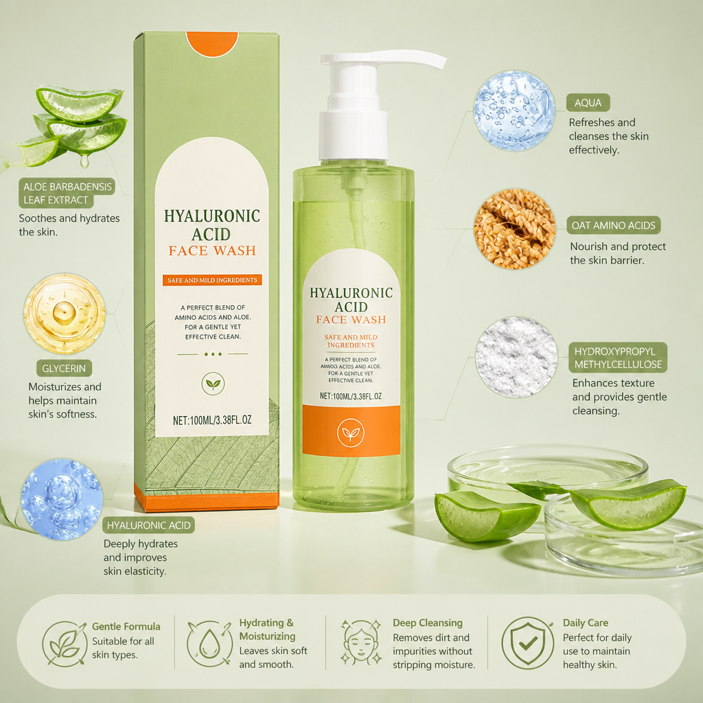 Hydrating Hyaluronic Acid Face Wash – Gentle Daily Cleanser for Soft Skin