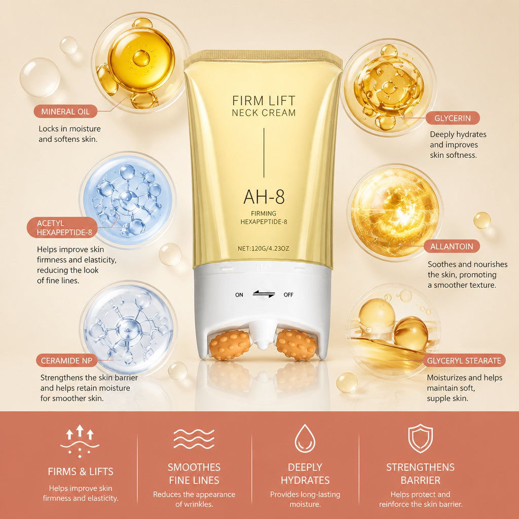 Peptide & Ceramide Neck Cream with Roller for Smooth, Firm-Looking Skin