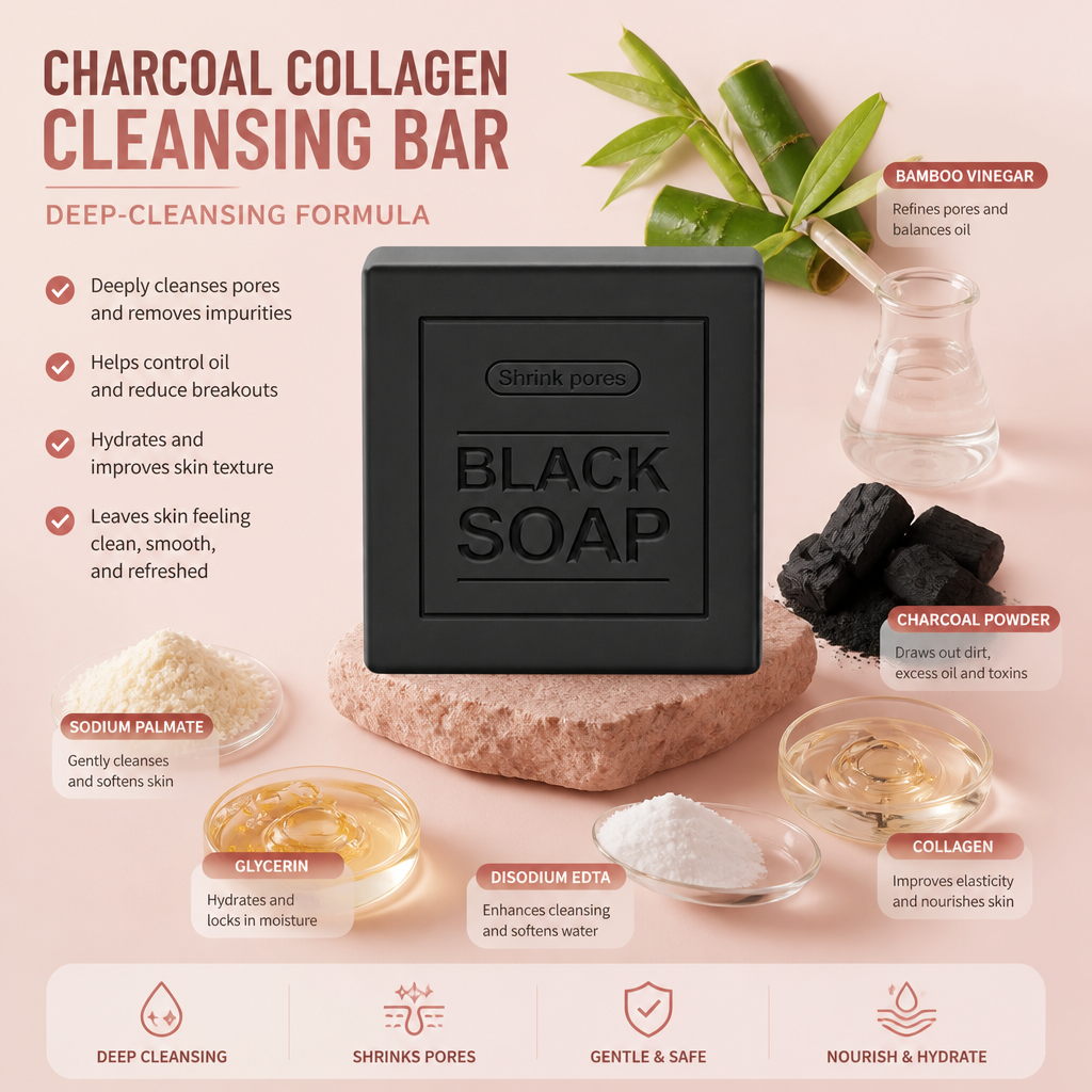 Charcoal Collagen Cleansing Bar – Deep-Cleansing Formula for Fresh, Balanced Skin