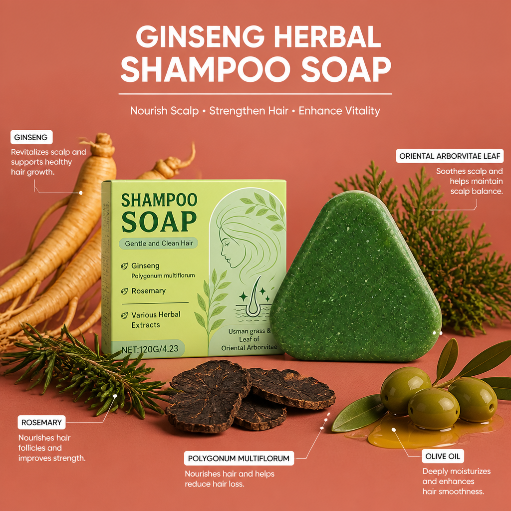 Ginseng Herbal Shampoo Bar – Nourishing Solid Cleanser For Fuller-Looking Hair