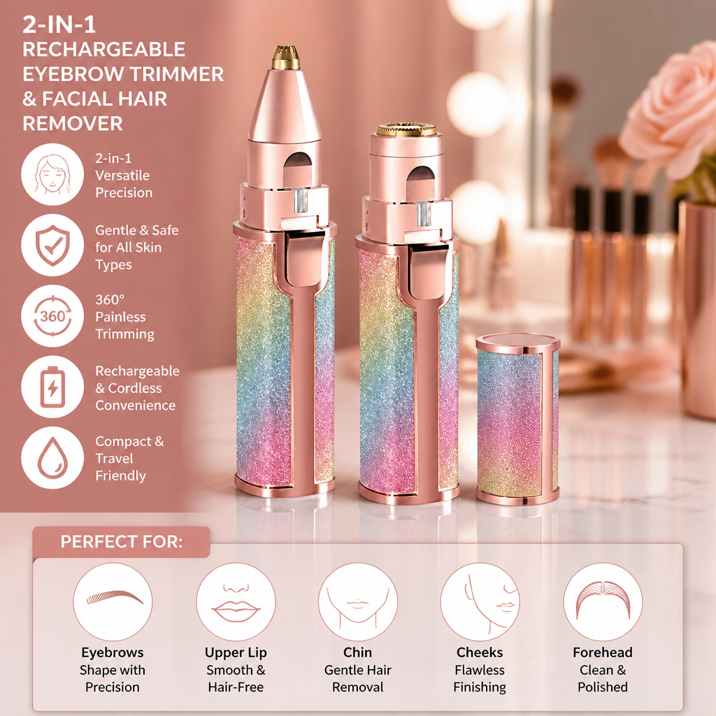 2-in-1 Rechargeable Eyebrow Trimmer & Facial Hair Remover