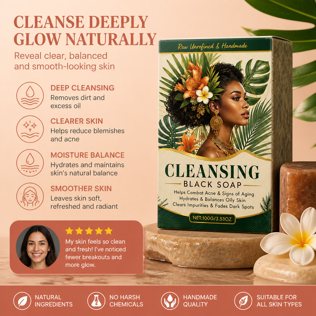 African Black Cleansing Soap for Fresh, Balanced & Smooth-Looking Skin