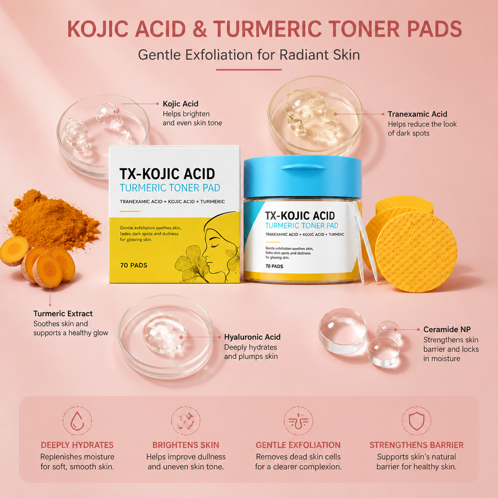 Kojic Acid & Turmeric Toner Pads – Gentle Exfoliation for Radiant Skin