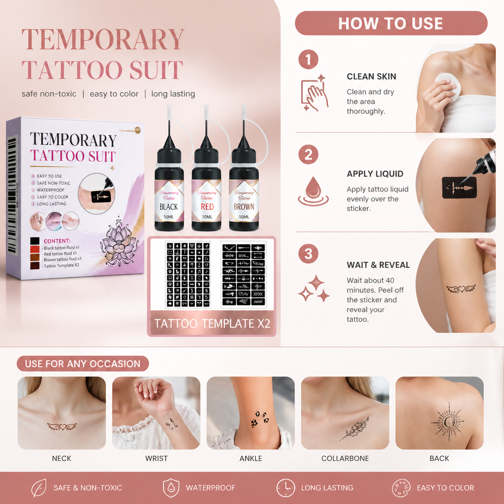 Temporary Tattoo Kit – Easy Custom Body Art With Multiple Designs