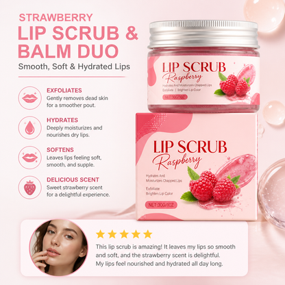 Strawberry Lip Scrub & Balm Duo – Smooth, Soft & Hydrated Lips