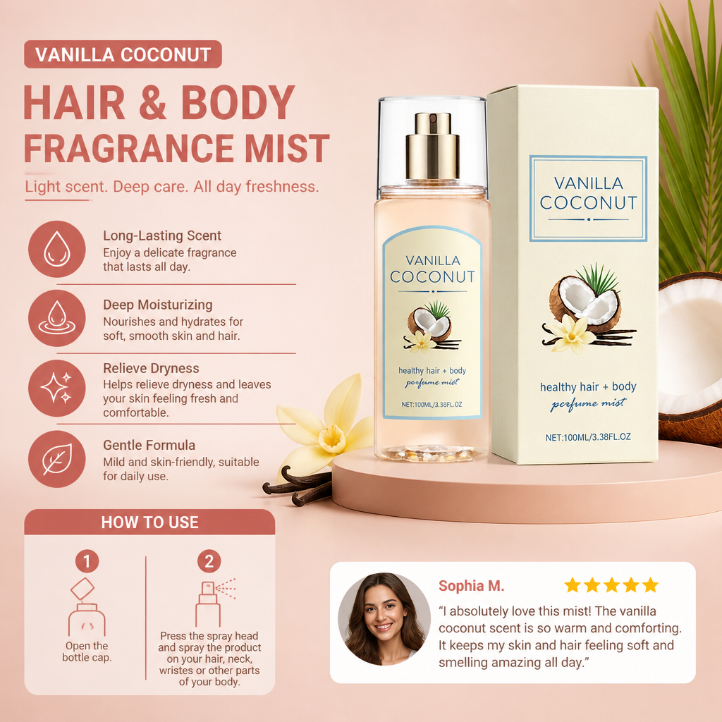 Vanilla Coconut Hair & Body Fragrance Mist – Long-Lasting Scent With Moisture Care