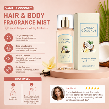 Vanilla Coconut Hair & Body Fragrance Mist – Long-Lasting Scent With Moisture Care