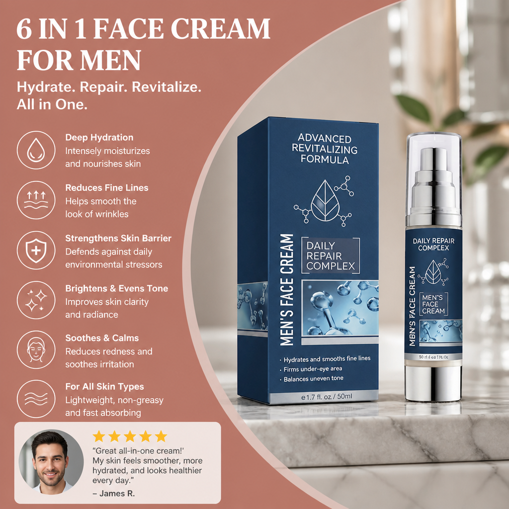 6 In 1 Men’s Face Cream – Hydrating Formula For Smooth-Looking Skin