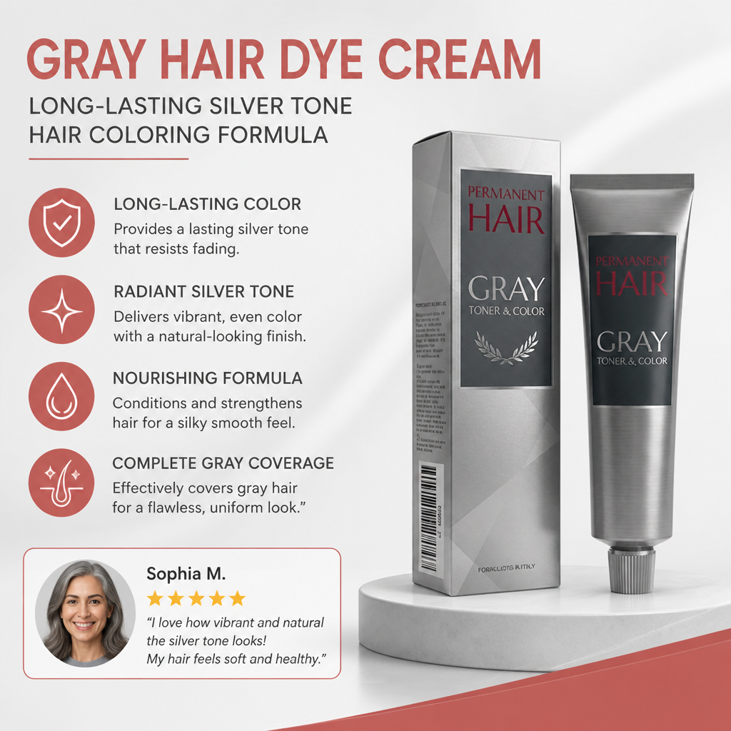 Gray Hair Dye Cream – Long-Lasting Silver Tone Hair Coloring Formula