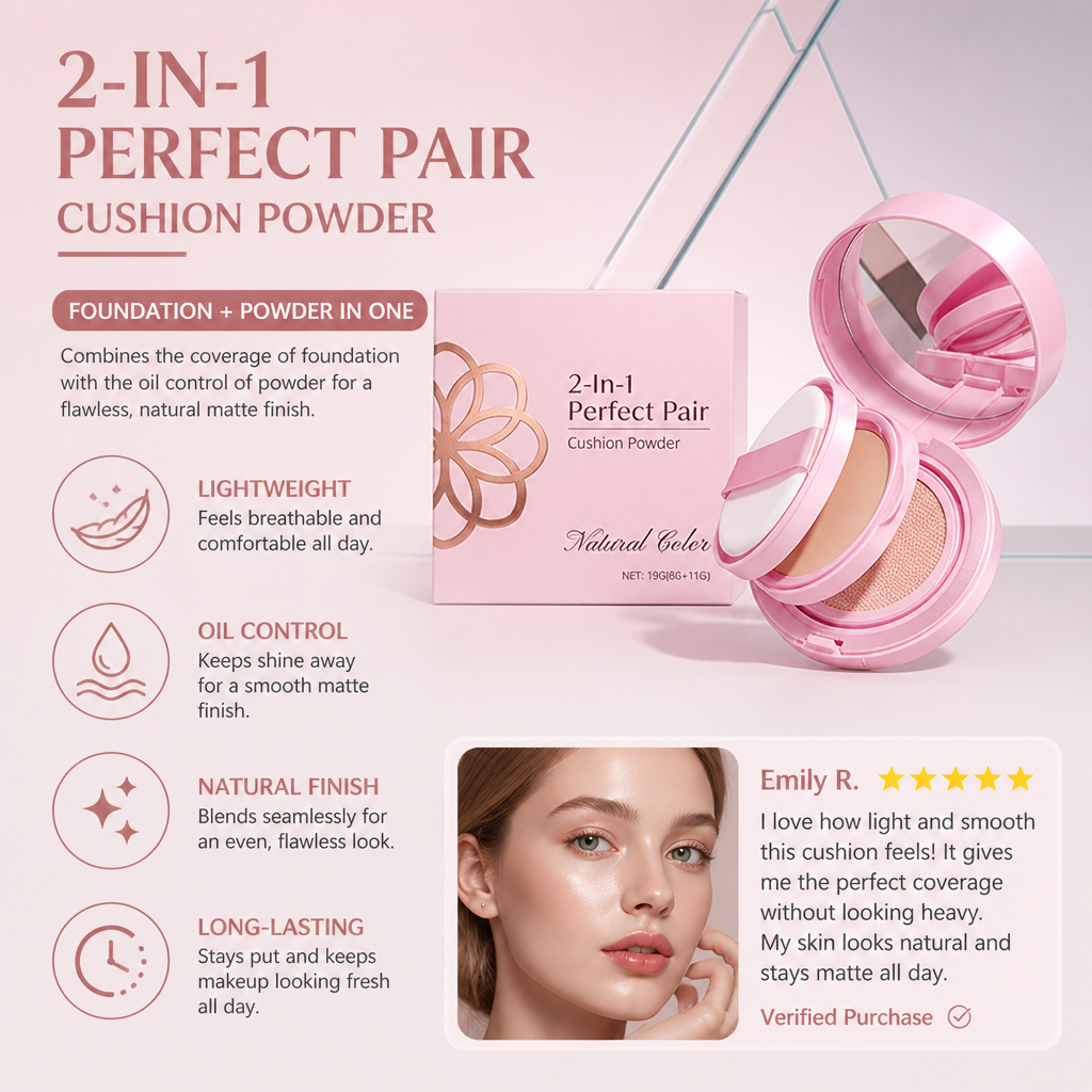 2-In-1 Cushion Powder Foundation – Lightweight Smooth Matte Finish