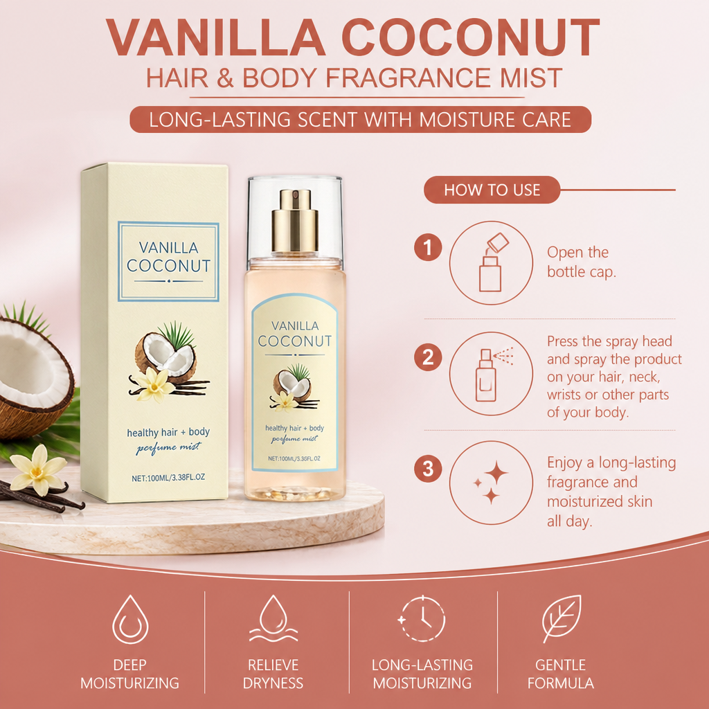 Vanilla Coconut Hair & Body Fragrance Mist – Long-Lasting Scent With Moisture Care