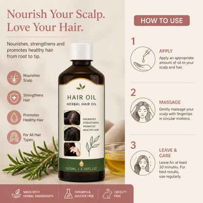 Rosemary & Herbal Hair Oil – Nourishing Scalp Care For Fuller-Looking Hair