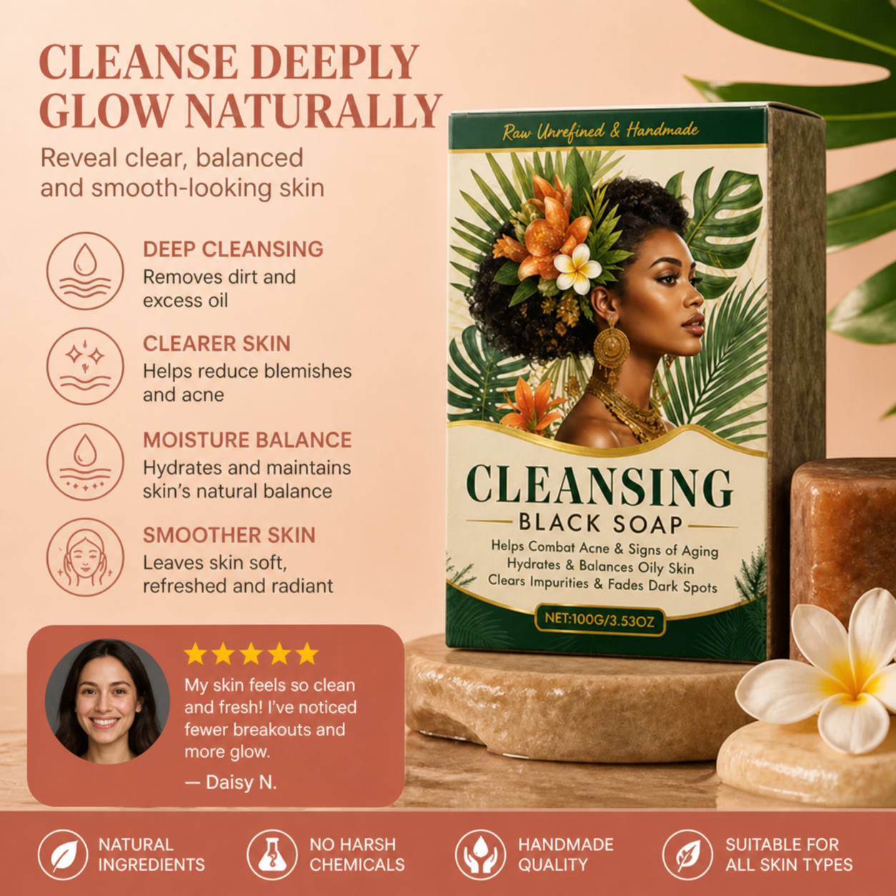 African Black Cleansing Soap for Fresh, Balanced & Smooth-Looking Skin
