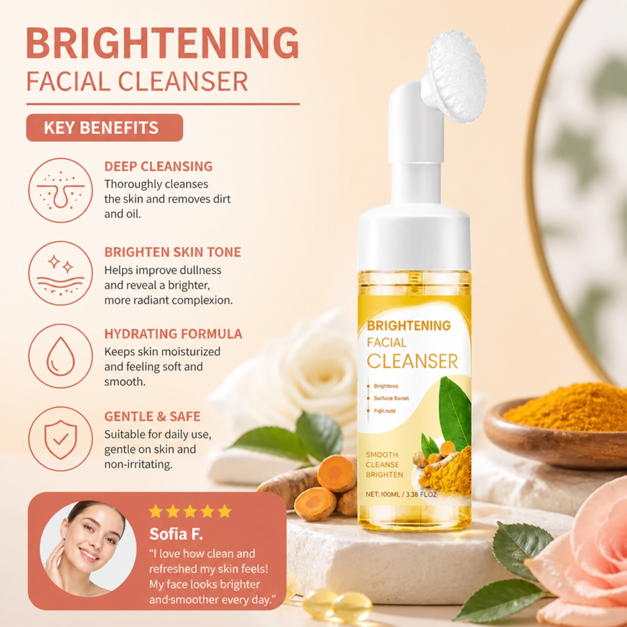 Brightening Foaming Facial Cleanser with Turmeric & Kojic