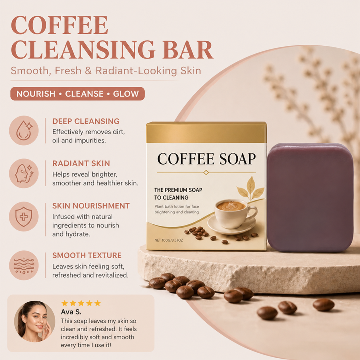 Coffee Cleansing Bar for Smooth, Fresh & Radiant-Looking Skin
