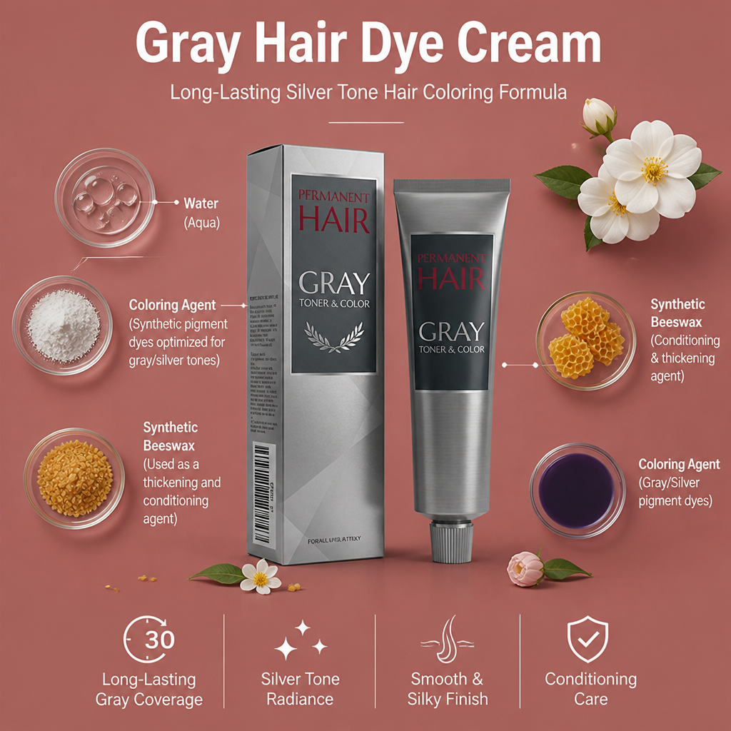 Gray Hair Dye Cream – Long-Lasting Silver Tone Hair Coloring Formula