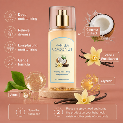 Vanilla Coconut Hair & Body Fragrance Mist – Long-Lasting Scent With Moisture Care