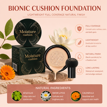 Bionic Cushion Foundation – Lightweight Full Coverage Natural Finish