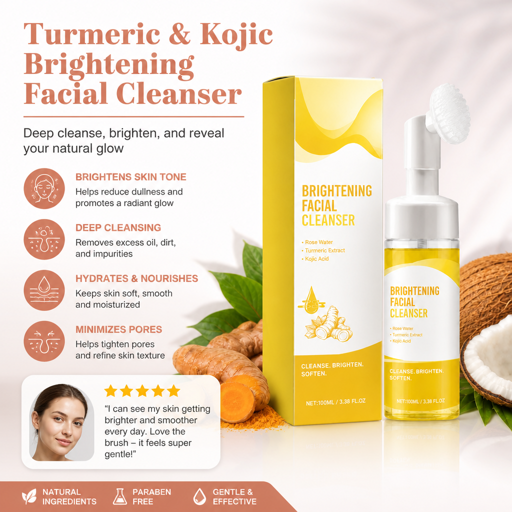 Turmeric & Kojic Brightening Facial Cleanser with Soft Silicone Brush