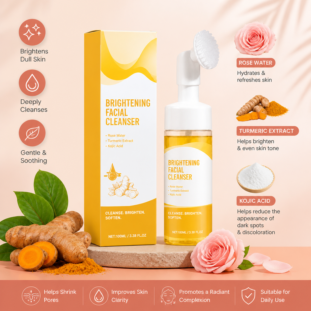 Turmeric & Kojic Brightening Facial Cleanser with Soft Silicone Brush