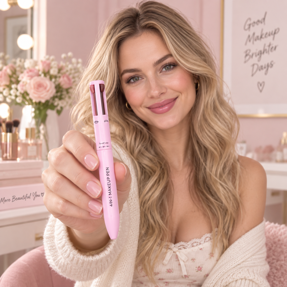 Four-function makeup pen
