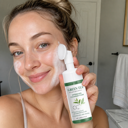 Green Tea Hydrating Foaming Facial Cleanser with Silicone Brush