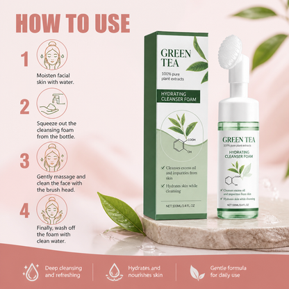 Green Tea Hydrating Foaming Facial Cleanser with Silicone Brush