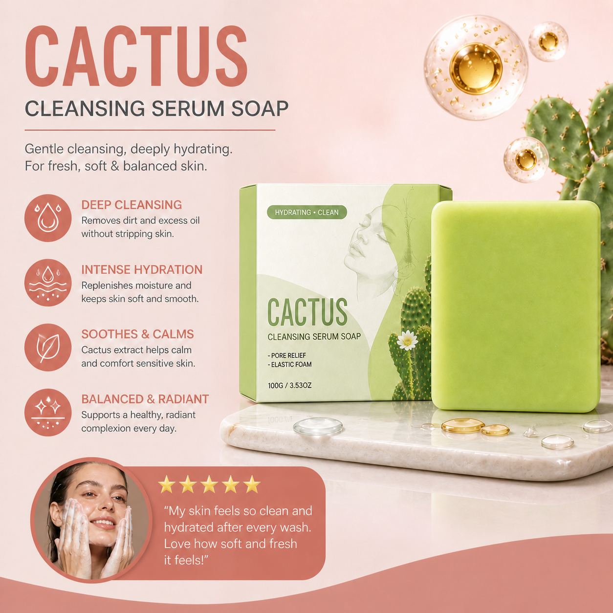 Cactus Hydrating Cleansing Bar for Fresh, Soft & Balanced Skin