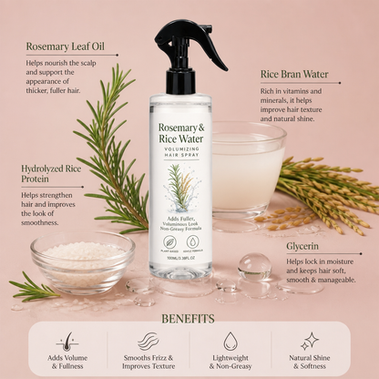 Rosemary & Rice Water Hair Spray – 100% Natural Hair Mist for Soft, Smooth & Healthy-Looking Hair