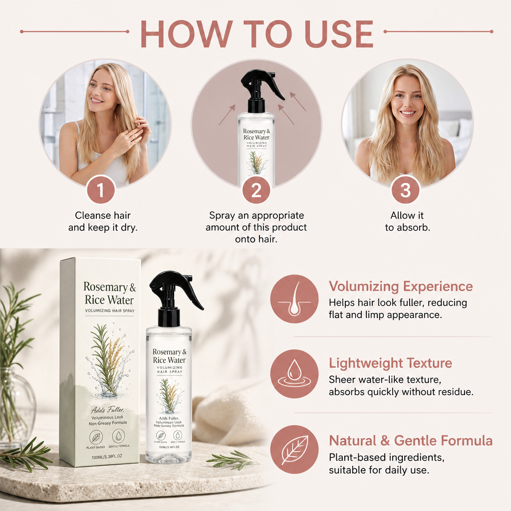 Rosemary & Rice Water Hair Spray – 100% Natural Hair Mist for Soft, Smooth & Healthy-Looking Hair
