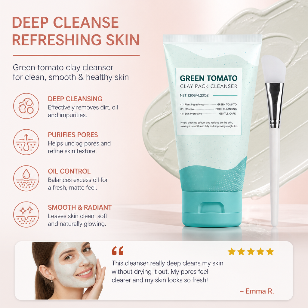 Green Tomato Clay Face Cleanser – Deep Cleansing & Fresh Skin Feel