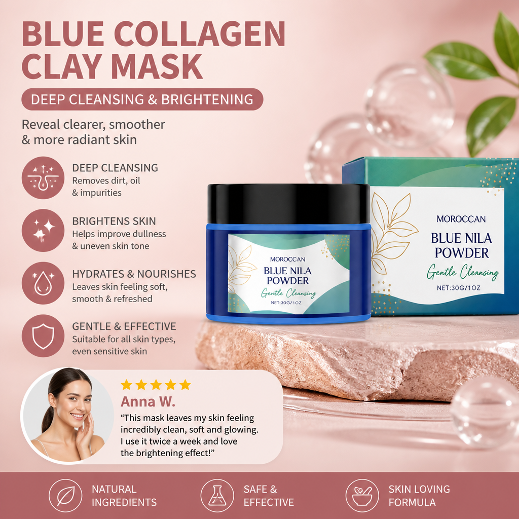 Blue Collagen Clay Mask – Deep Cleansing & Brightening Skincare Treatment