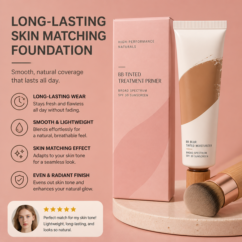 Long-Lasting Skin Matching Foundation – Smooth Natural Makeup Finish