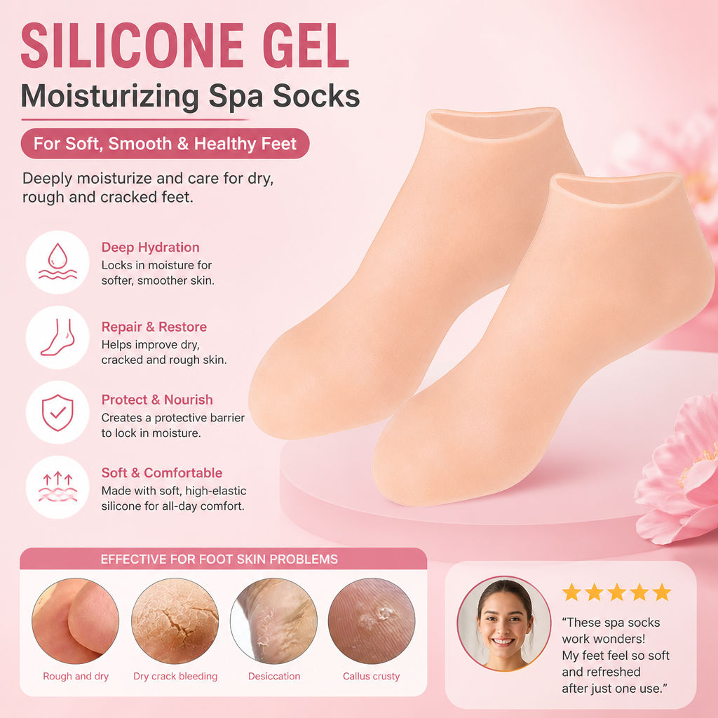 Silicone Gel Moisturizing Spa Socks for Dry & Cracked Feet
