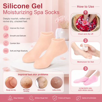 Silicone Gel Moisturizing Spa Socks for Dry & Cracked Feet