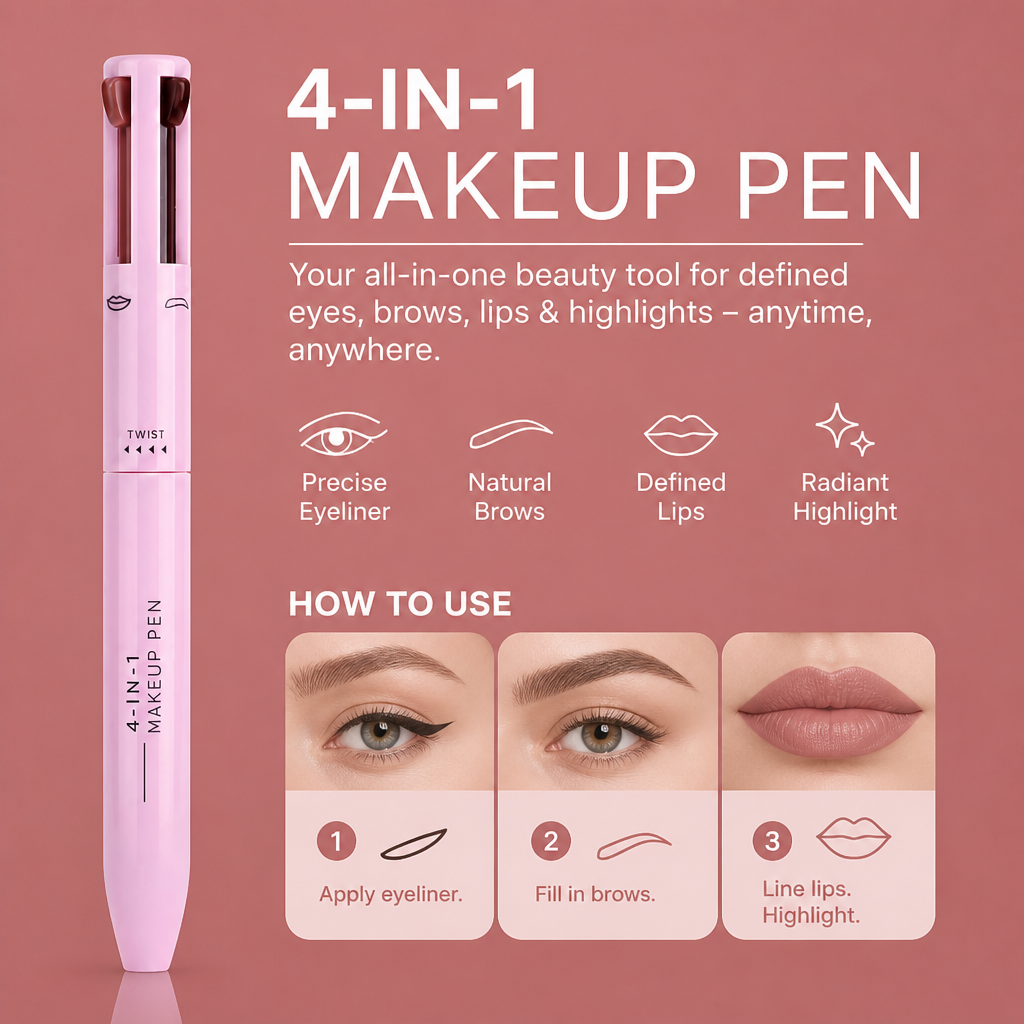 4-in-1 Makeup Pen – Eyeliner, Highlighter, Lip Liner & Brow Liner