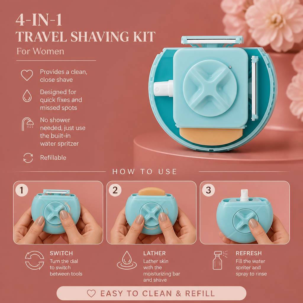 4-in-1 Travel Shaving Kit for Women – Perfect for Quick Fixes On the Go