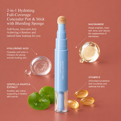2-in-1 Hydrating Full-Coverage Concealer Pen & Stick with Blending Sponge