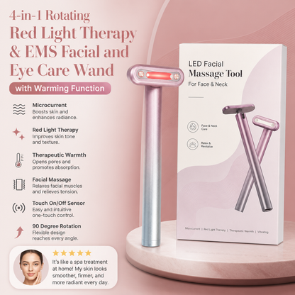 4-in-1 Rotating Red Light Therapy & EMS Facial and Eye Care Wand with Warming Function