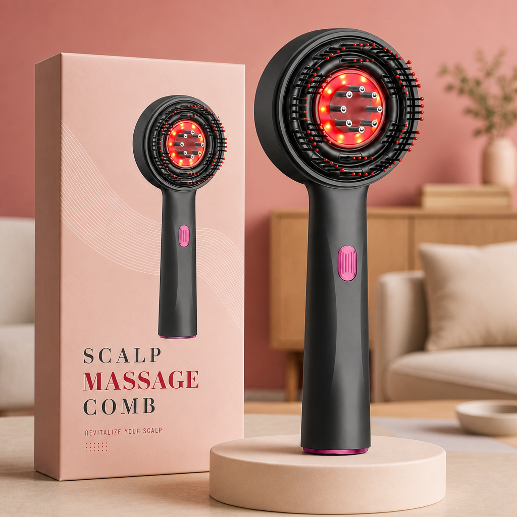 Infrared Red Light Shiatsu Scalp Massager with Oil Applicator for Hair Growth Support