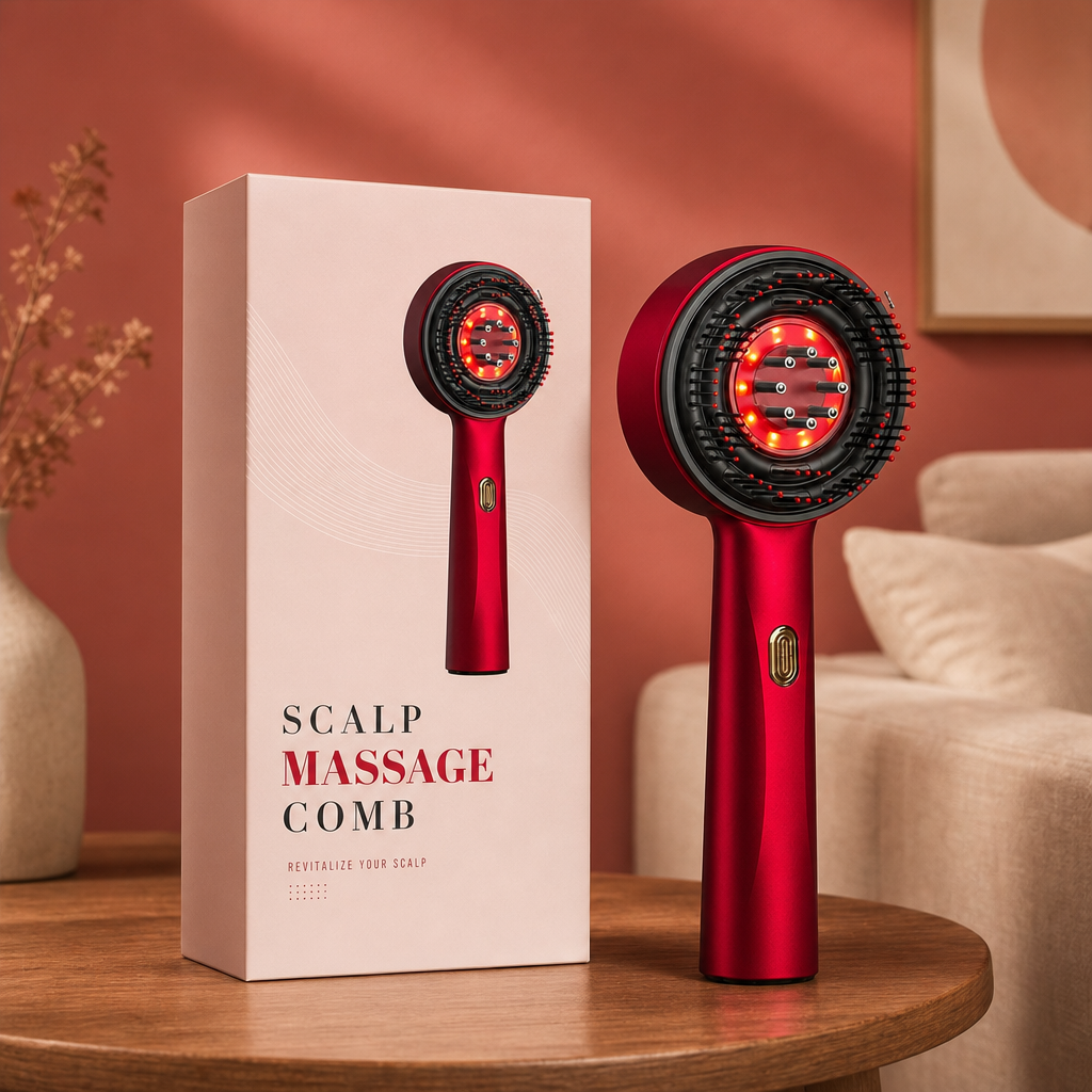 Infrared Red Light Shiatsu Scalp Massager with Oil Applicator for Hair Growth Support