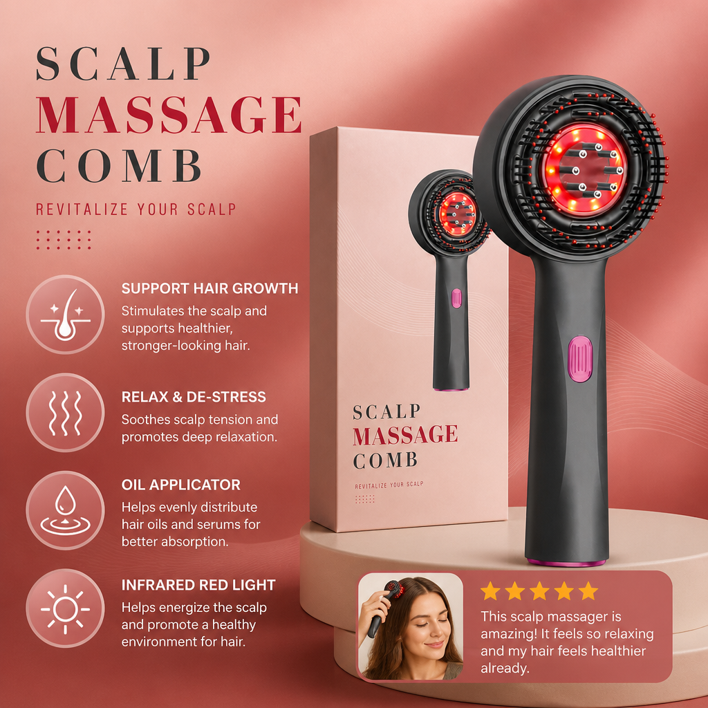 Infrared Red Light Shiatsu Scalp Massager with Oil Applicator for Hair Growth Support