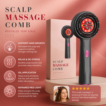 Infrared Red Light Shiatsu Scalp Massager with Oil Applicator for Hair Growth Support