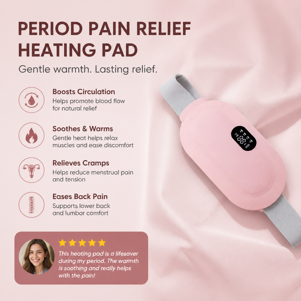 Period Pain Relief Heating Pad & Abdominal Massager with Heat & Vibration for Period Cramps
