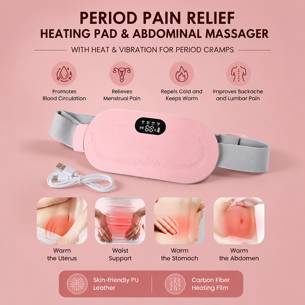 Period Pain Relief Heating Pad & Abdominal Massager with Heat & Vibration for Period Cramps